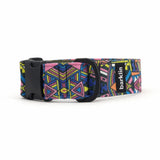 Electric Tribe dog collar, 4 cm width, ECONABLE recycled buckle, front-arc angle, REPREVE canvas, handmade in EU.